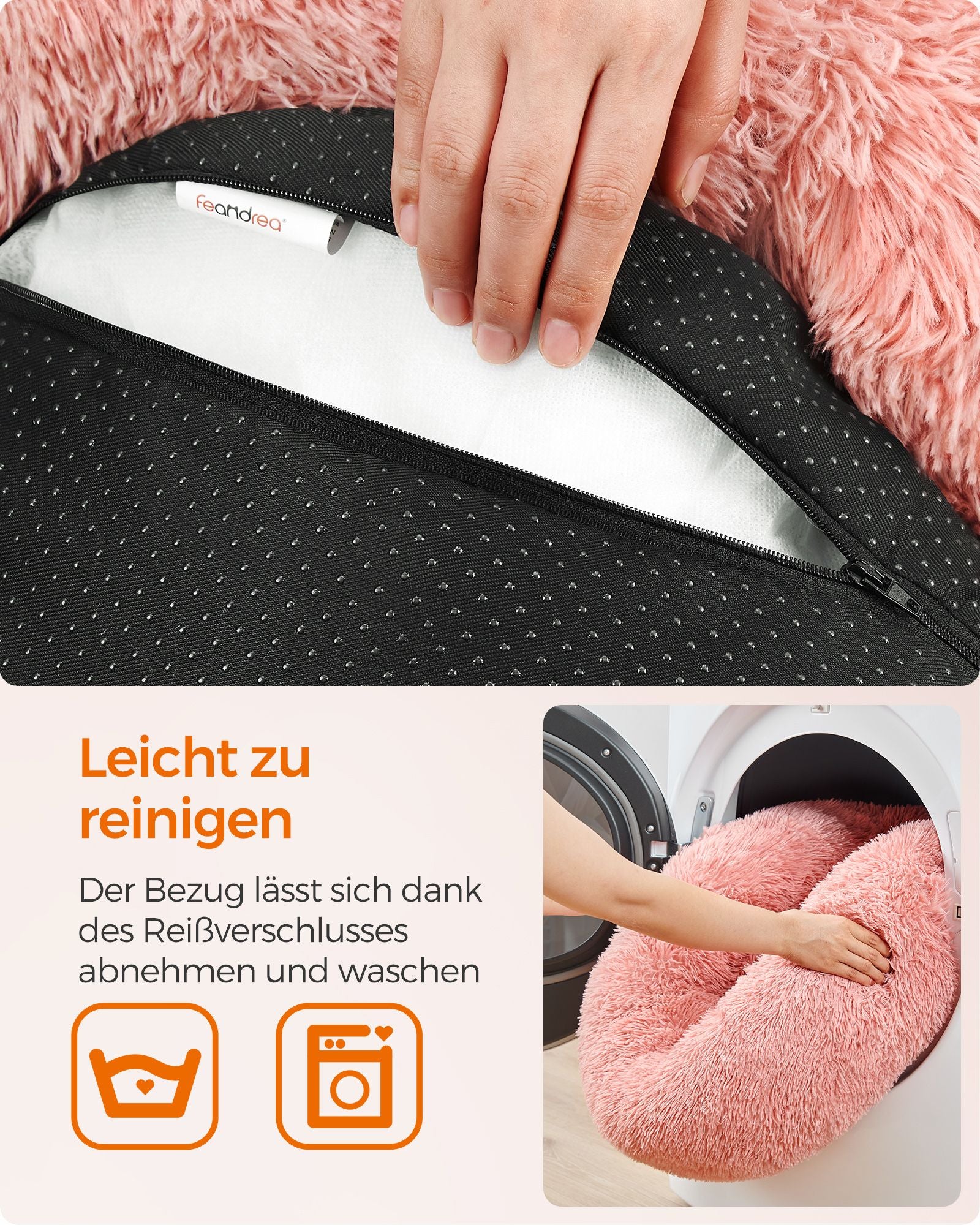 Katzenkorb - Waschbar - langer Plüsch - Pink