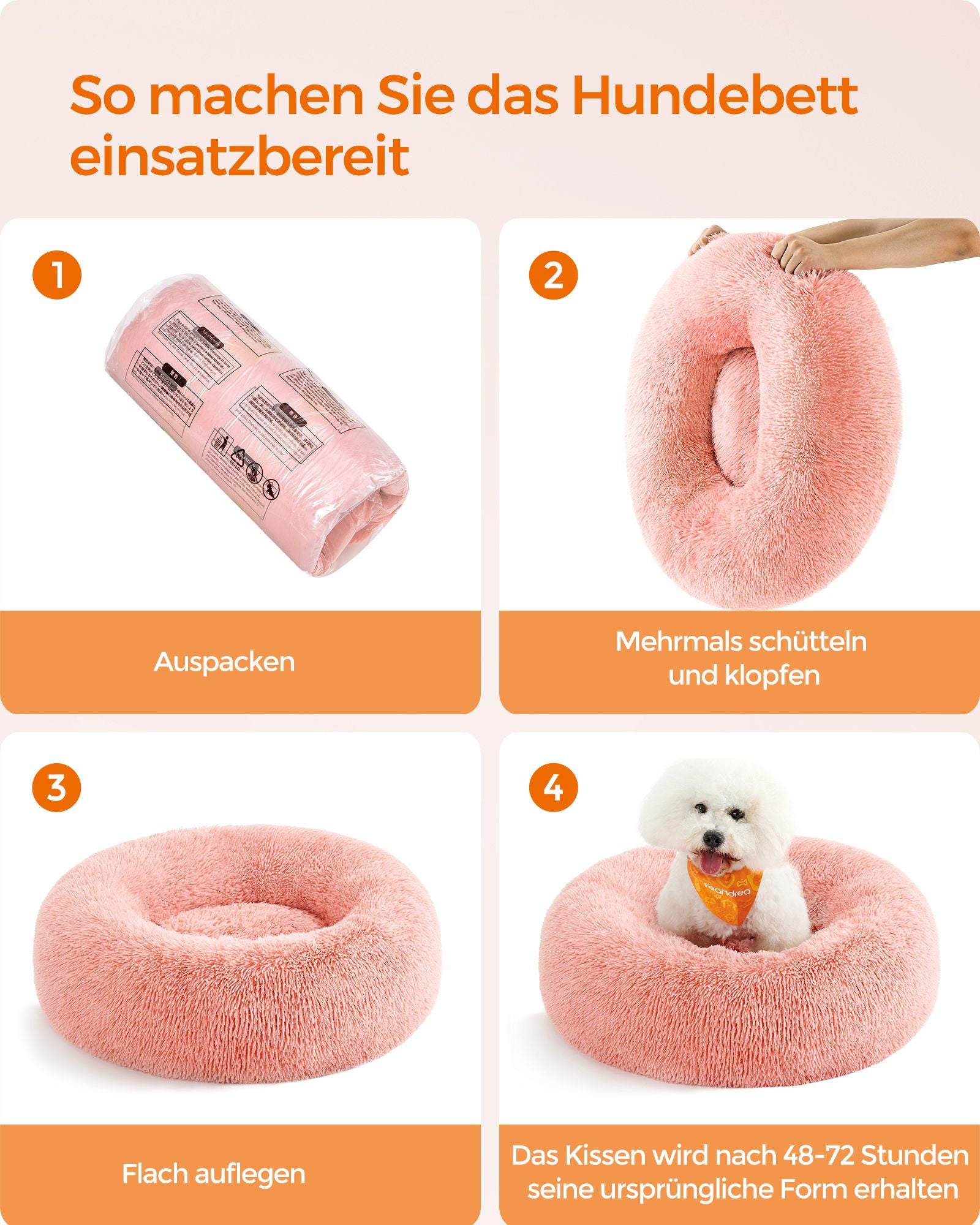 Katzenkorb - Waschbar - langer Plüsch - Pink