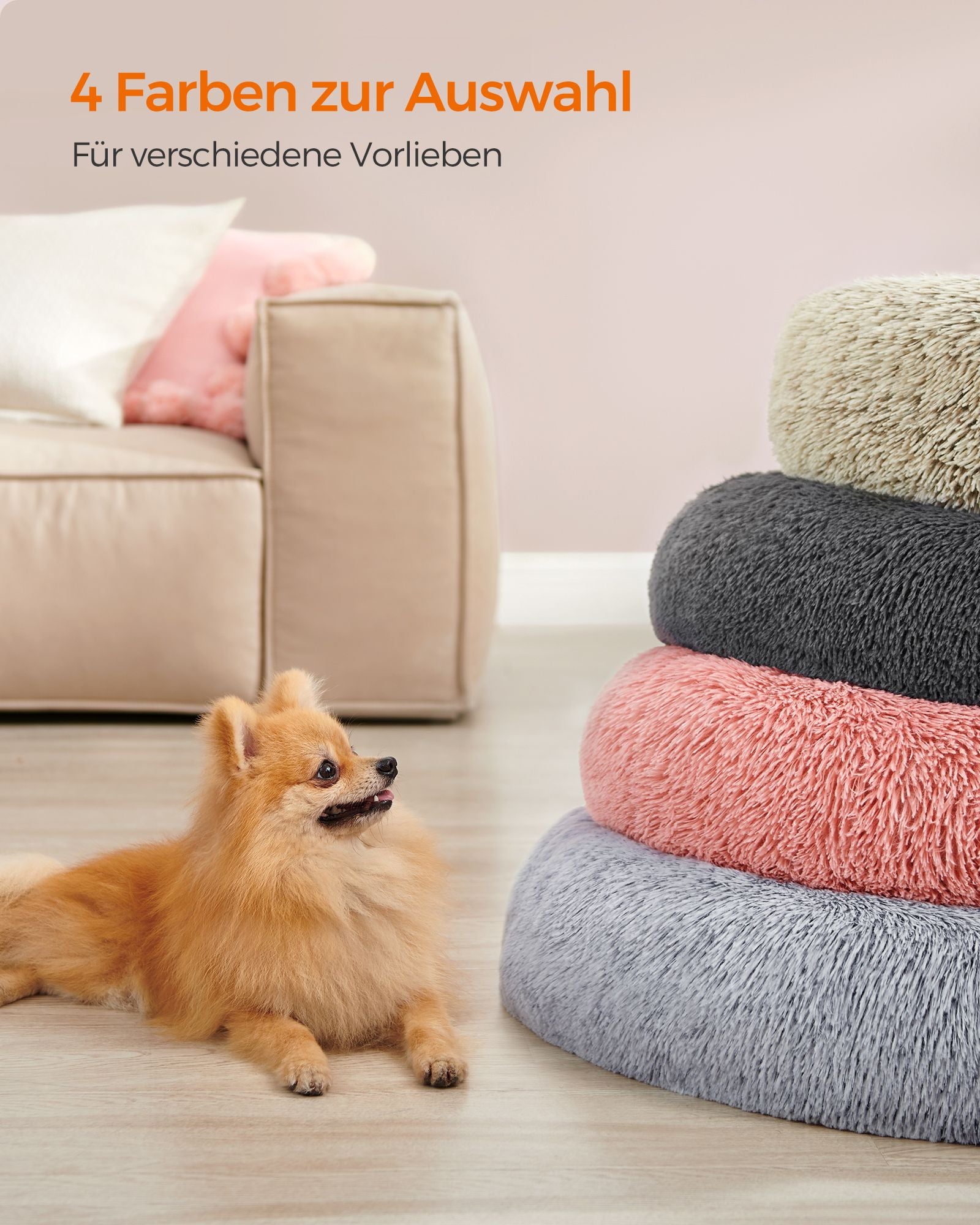 Katzenkorb - Waschbar - langer Plüsch - Pink
