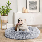 Flauschiger Hundebett - mit Donut -Kissen - Ombré Gray