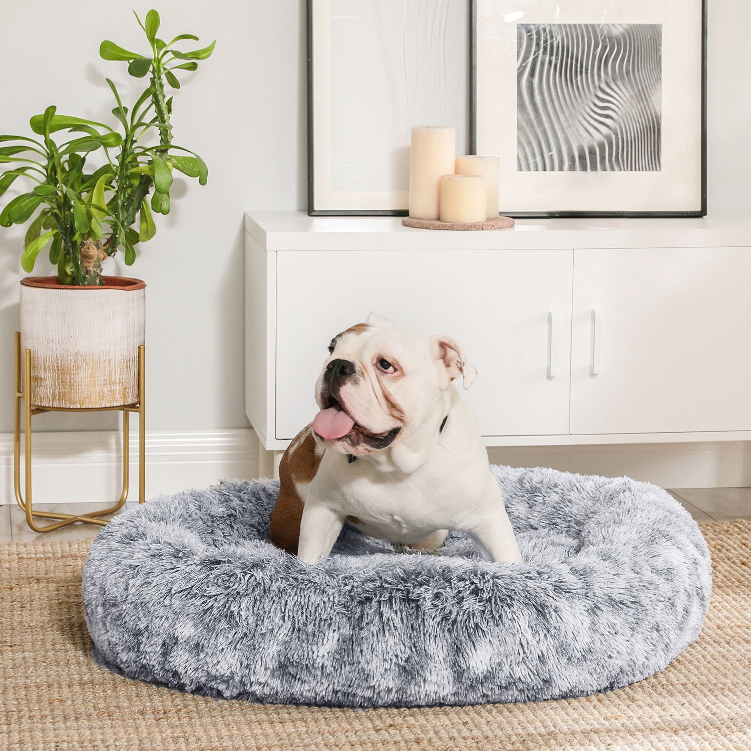 Flauschiger Hundebett - mit Donut -Kissen - Ombré Gray