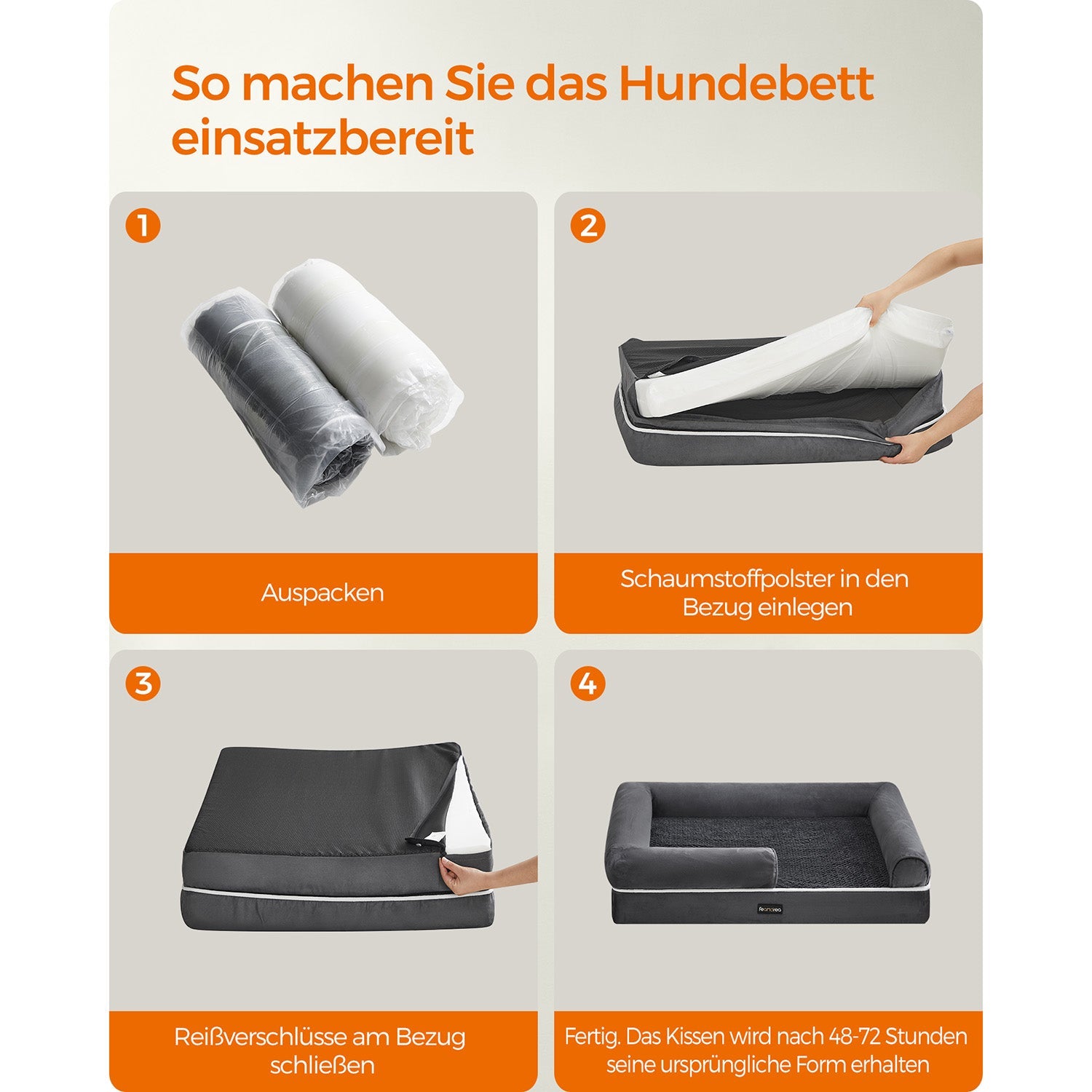 Orthopädisches Hundebett - Hundebett - mit erhöhter Kante -91 x 75 x 25 cm - Schwarz