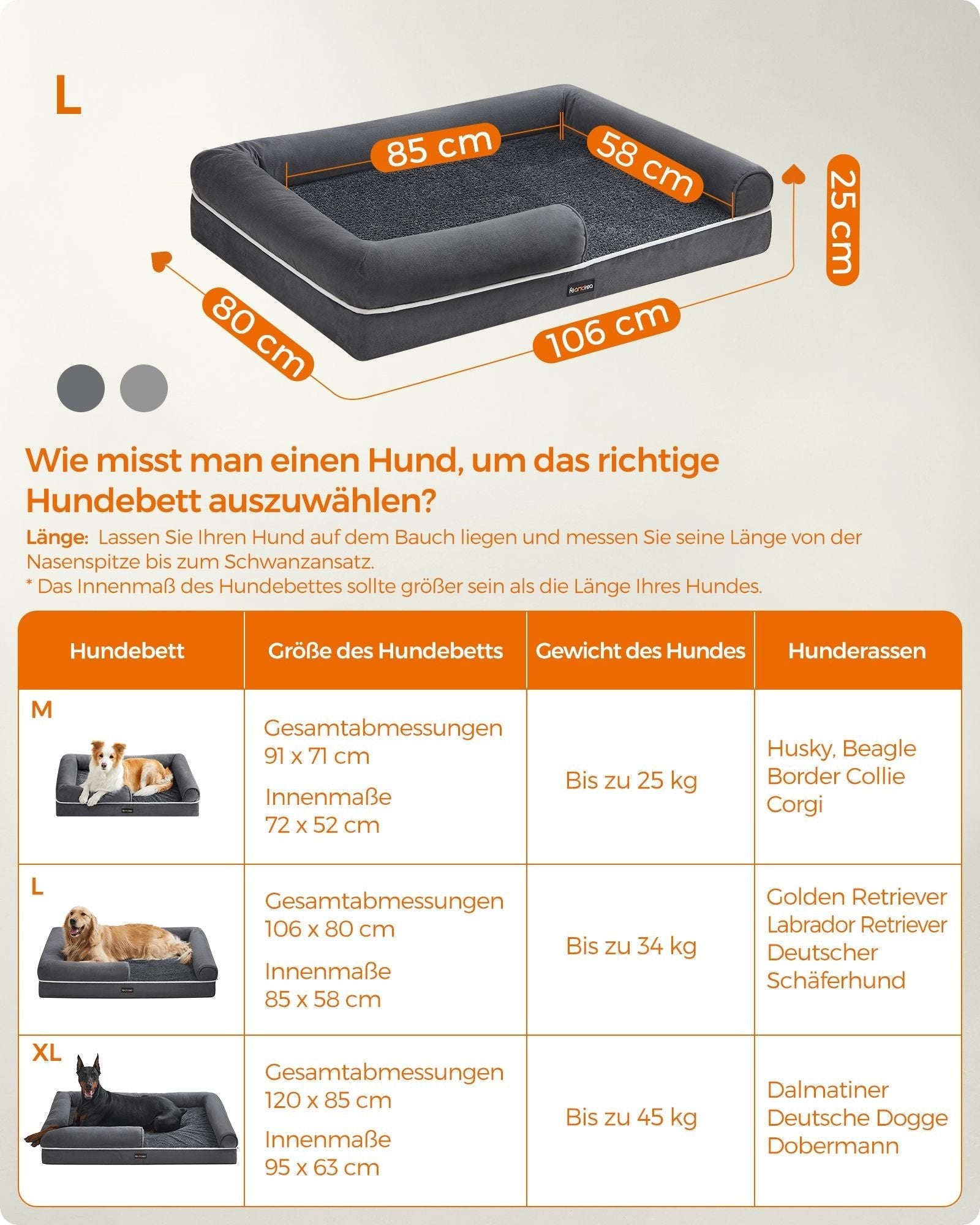 Orthopädisches Hundebett - Hundebett - mit erhöhter Kante - 106 x 80 x 25 cm - Schwarz