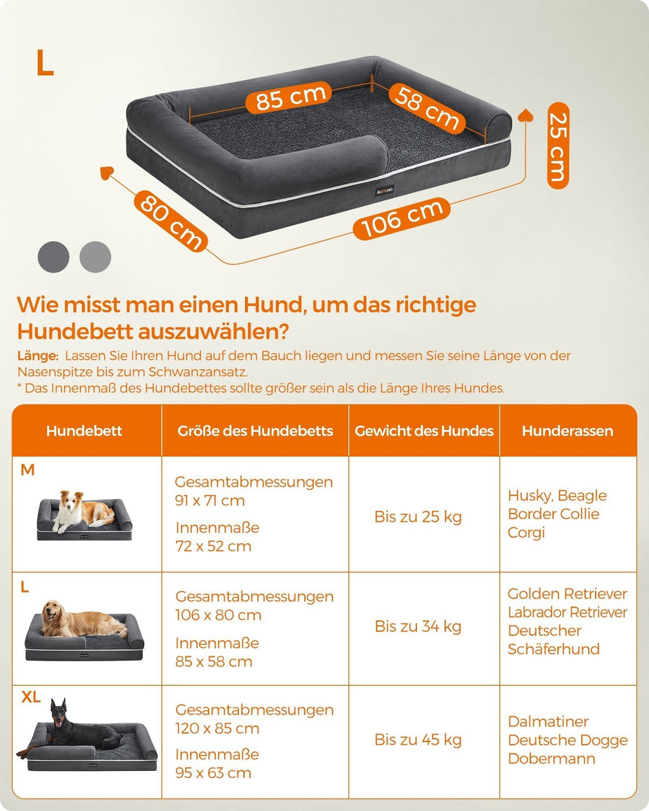 Orthopädisches Hundebett - Hundebett - mit erhöhter Kante - 106 x 80 x 25 cm - Schwarz