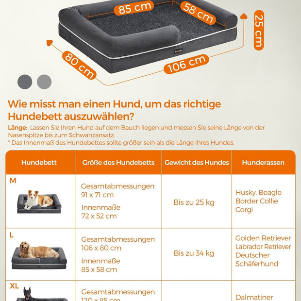 Orthopädisches Hundebett - Hundebett - mit erhöhter Kante - 106 x 80 x 25 cm - Schwarz