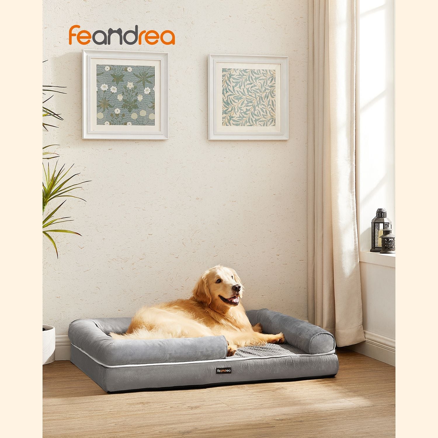 Orthopädisches Hundebett - Hundebett - mit erhöhter Kante - 106 x 80 x 25 cm - Grau