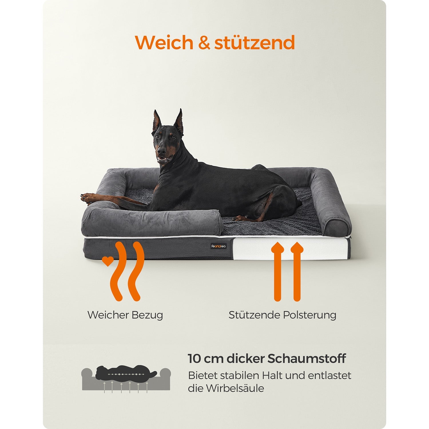 Orthopädisches Hundebett - Hundebett - mit erhöhter Kante - 120 x 85 x 25 cm - schwarz