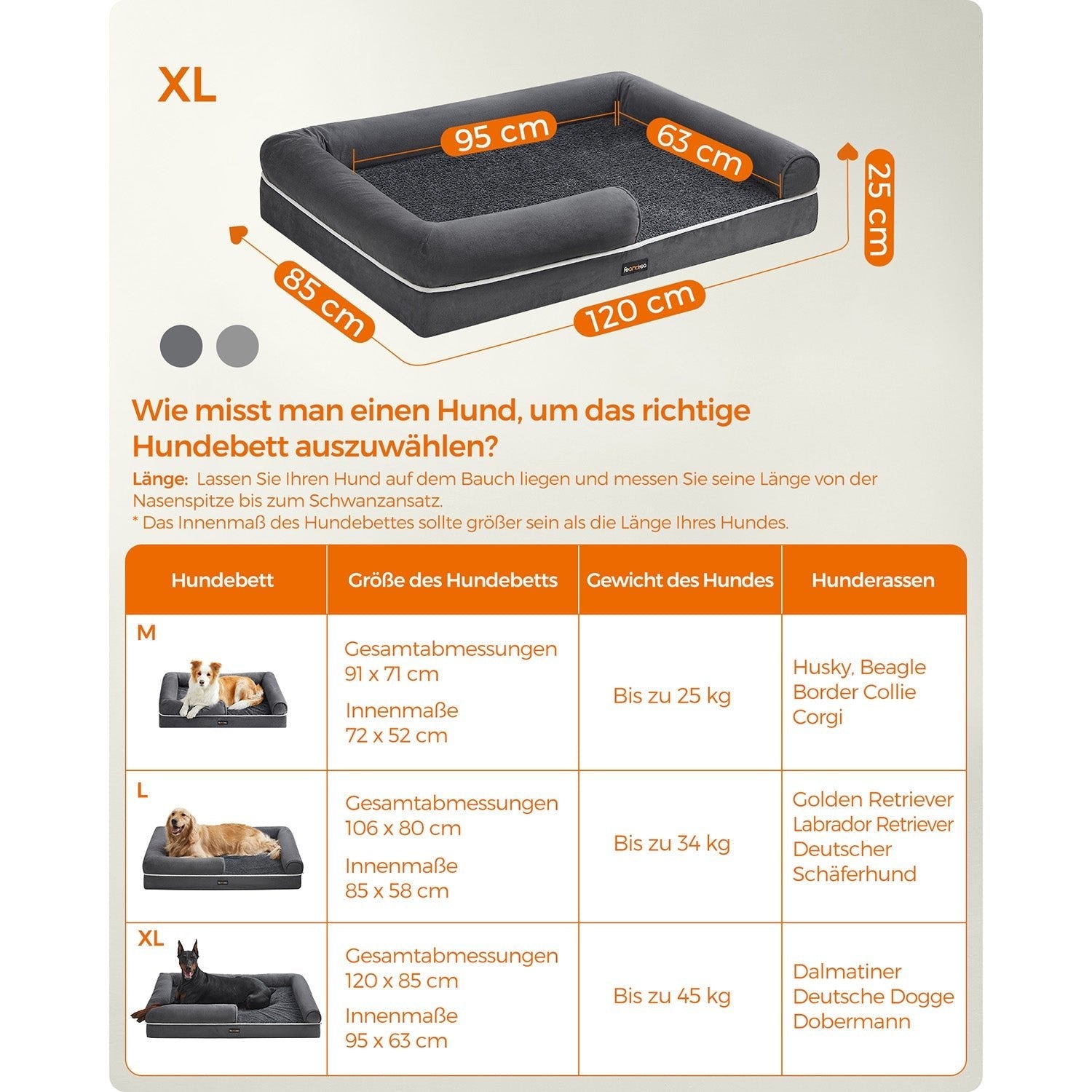 Orthopädisches Hundebett - Hundebett - mit erhöhter Kante - 120 x 85 x 25 cm - schwarz
