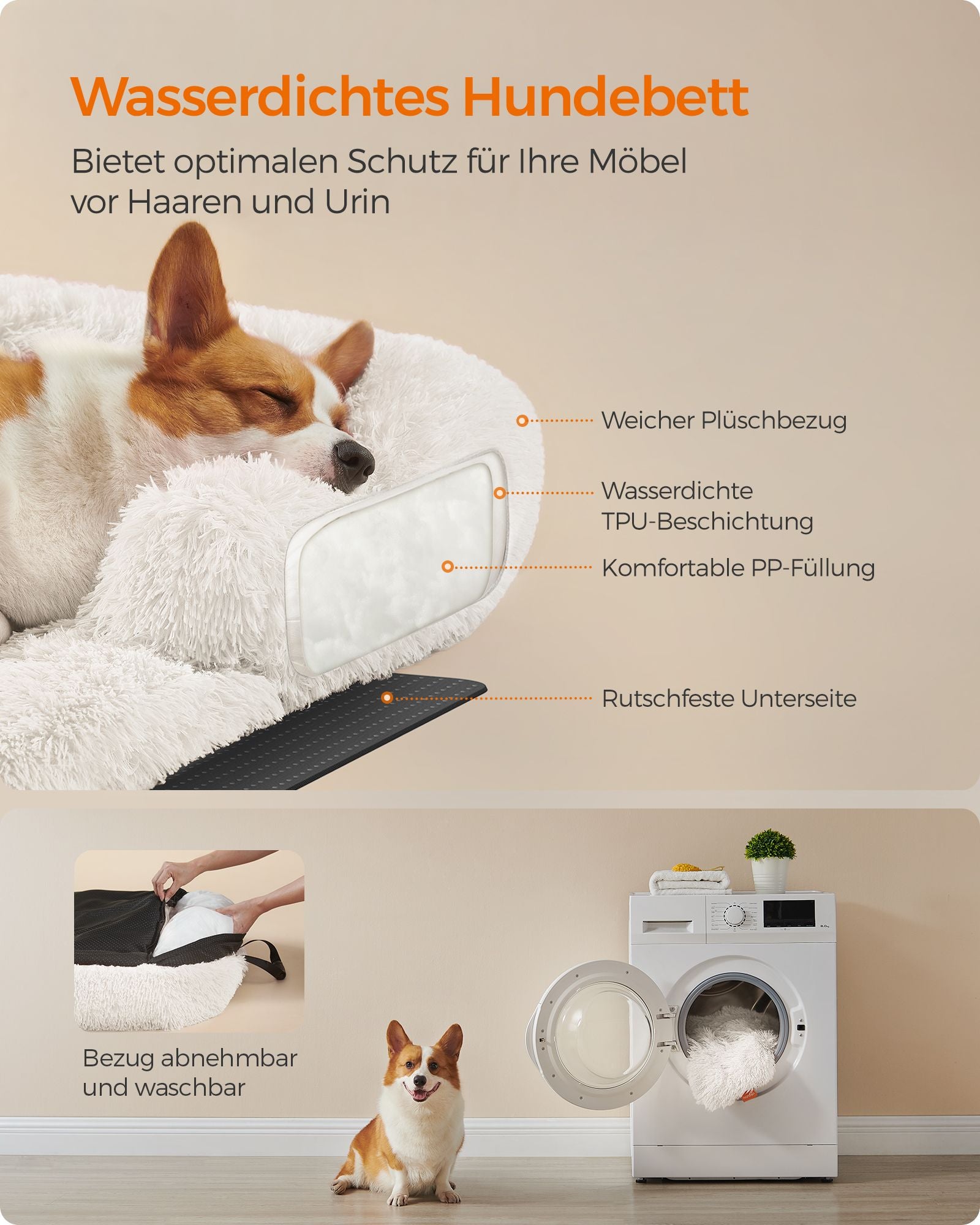 Hundekorb - warm und gemütlich - 95 × 85 × 16 cm - Wolkwit