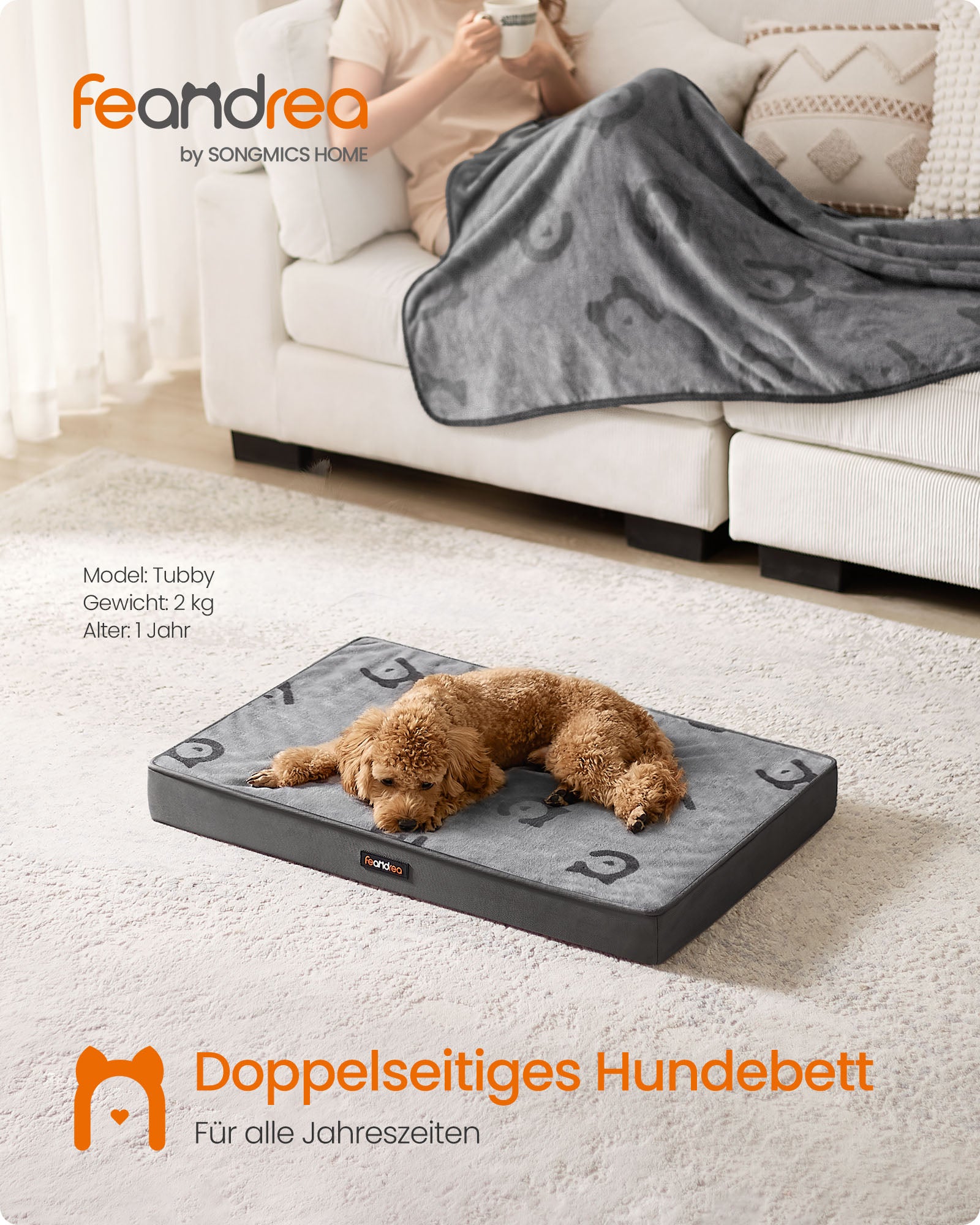 Orthopädisches Hundebett 76 x 51 x 8 cm Größe m