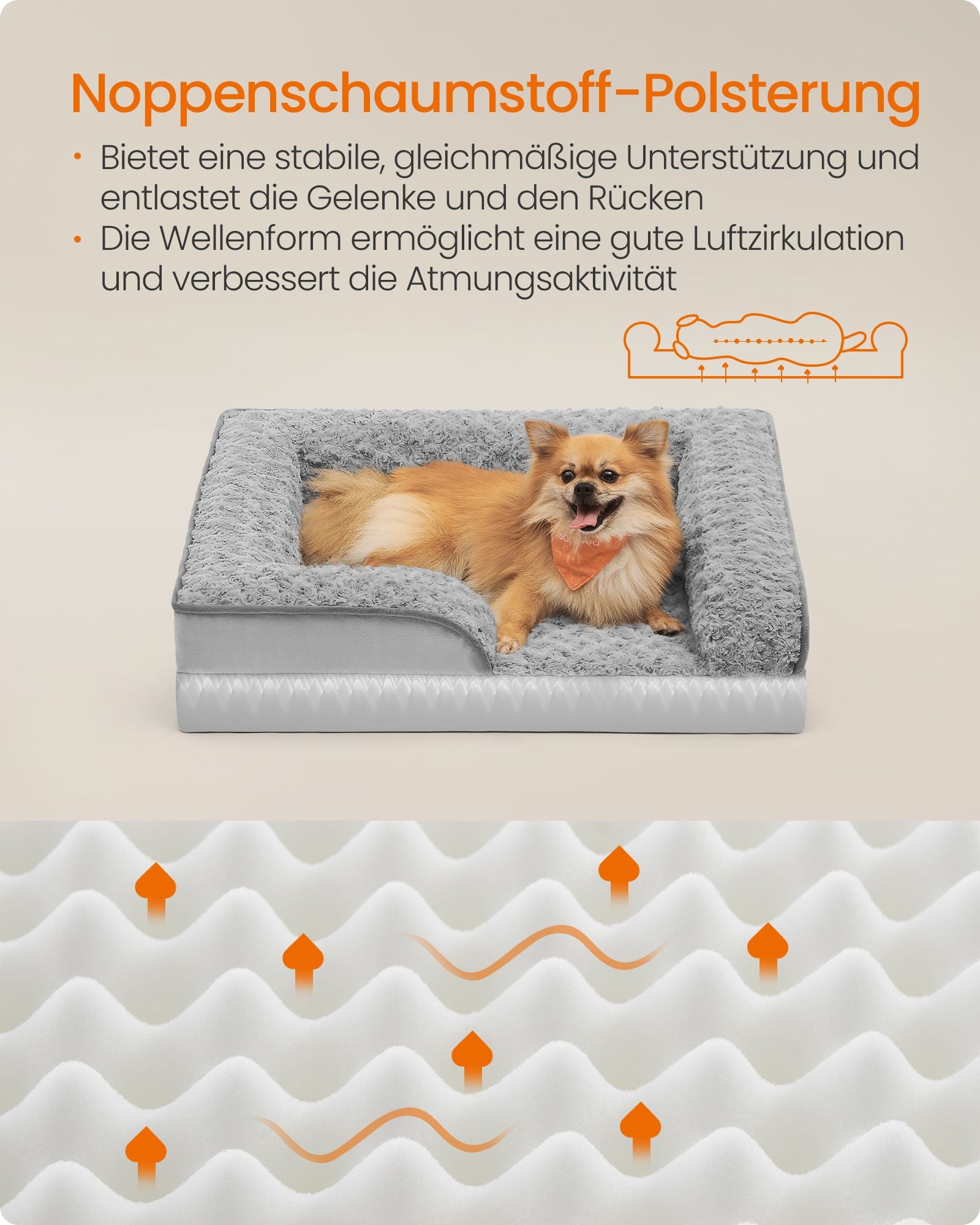 Orthopädisches Hundebett mit Plüschabdeckung 71 x 58 x 16 cm