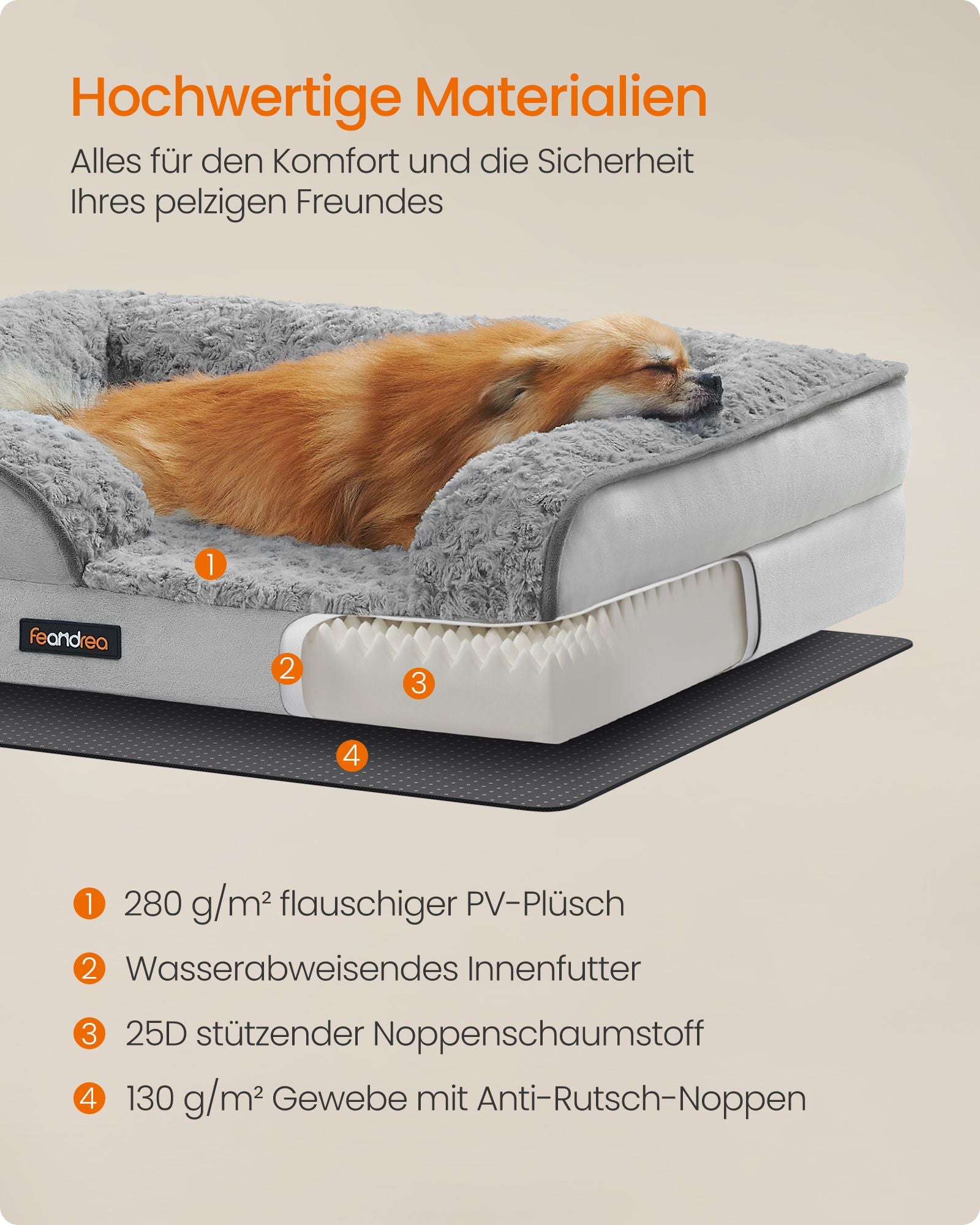 Orthopädisches Hundebett mit Plüschabdeckung 71 x 58 x 16 cm