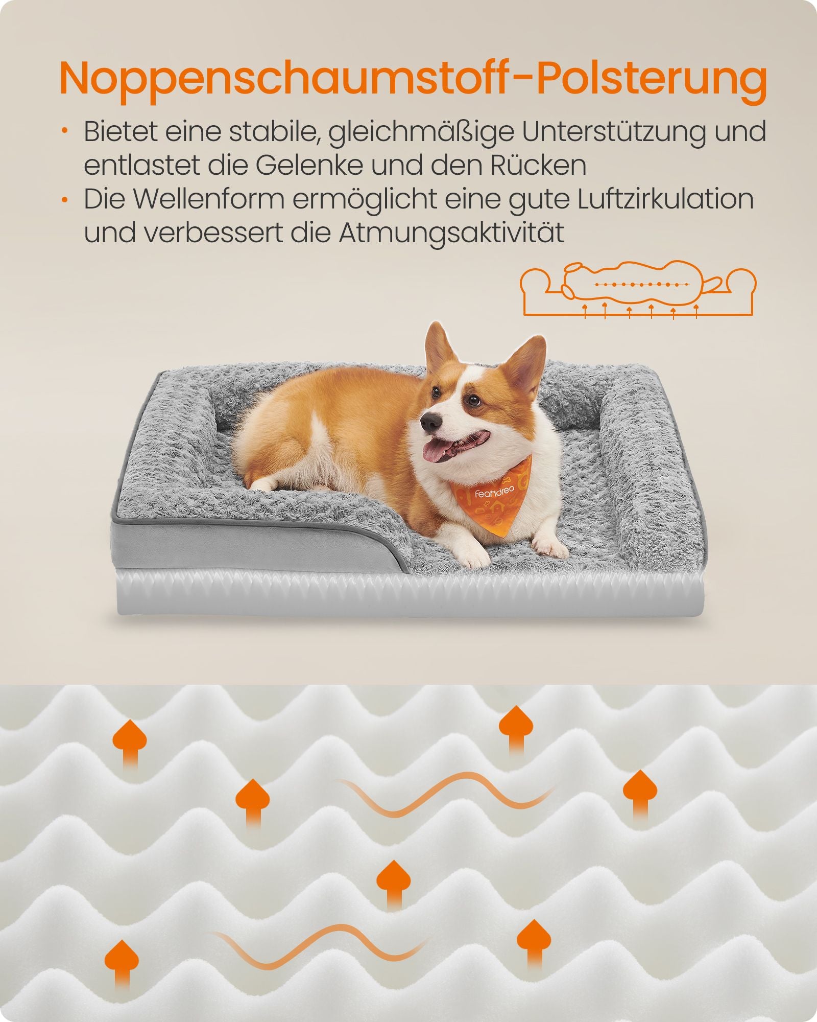 Orthopädisches Hundebett mit Plüschabdeckung 91 x 68 x 16 cm