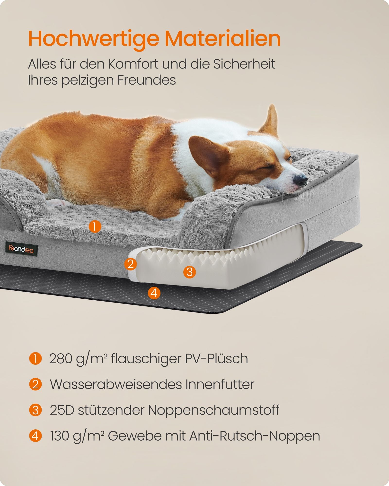 Orthopädisches Hundebett mit Plüschabdeckung 91 x 68 x 16 cm