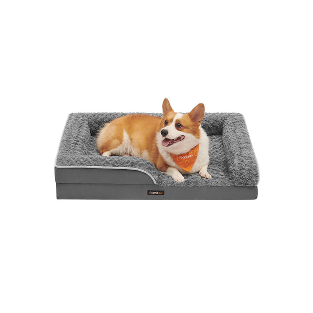 Orthopädisches Hundebett mit Plüschabdeckung, Leigrijs