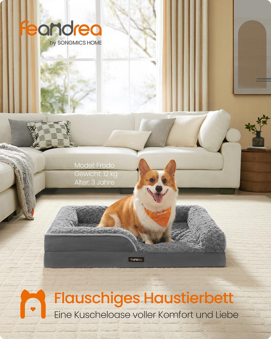 Orthopädisches Hundebett mit Plüschabdeckung, Leigrijs
