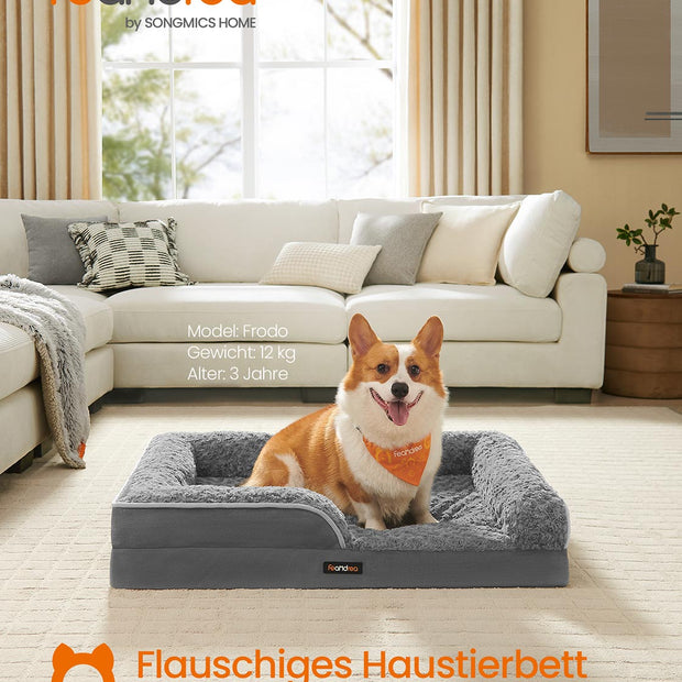 Orthopädisches Hundebett mit Plüschabdeckung, Leigrijs