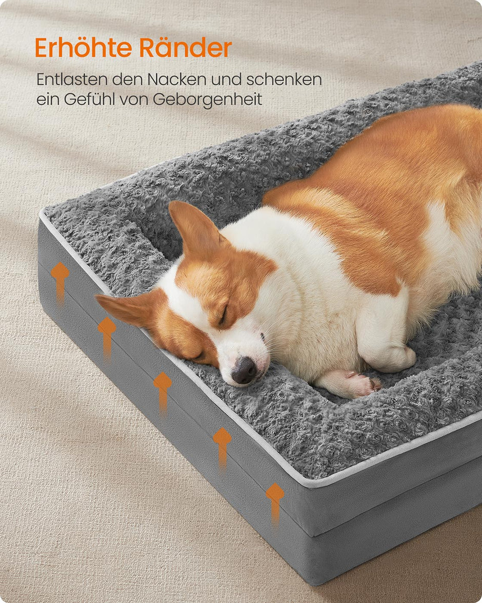 Orthopädisches Hundebett mit Plüschabdeckung, Leigrijs