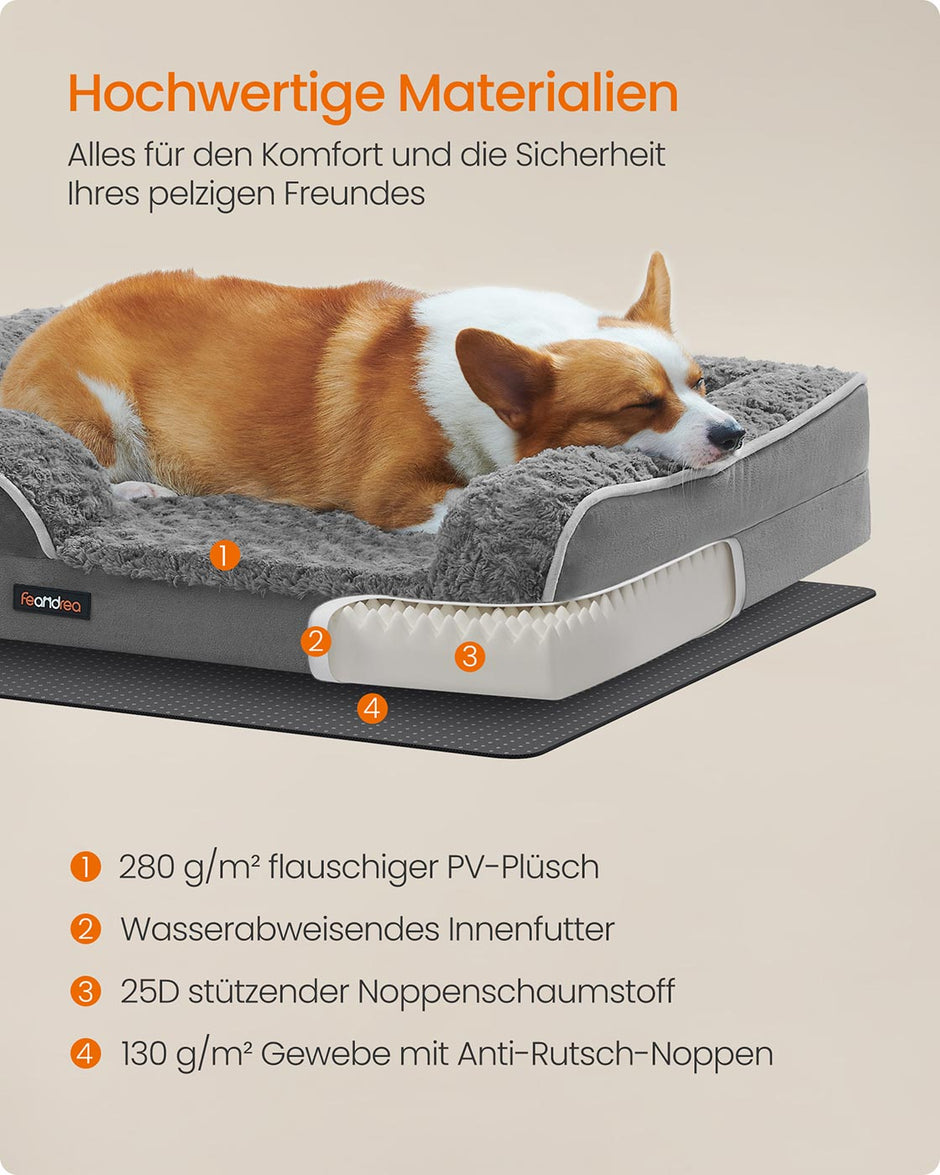 Orthopädisches Hundebett mit Plüschabdeckung, Leigrijs