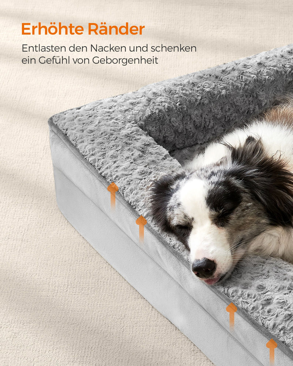 Orthopädisches Hundebett mit Plüschabdeckung in Taubengrau