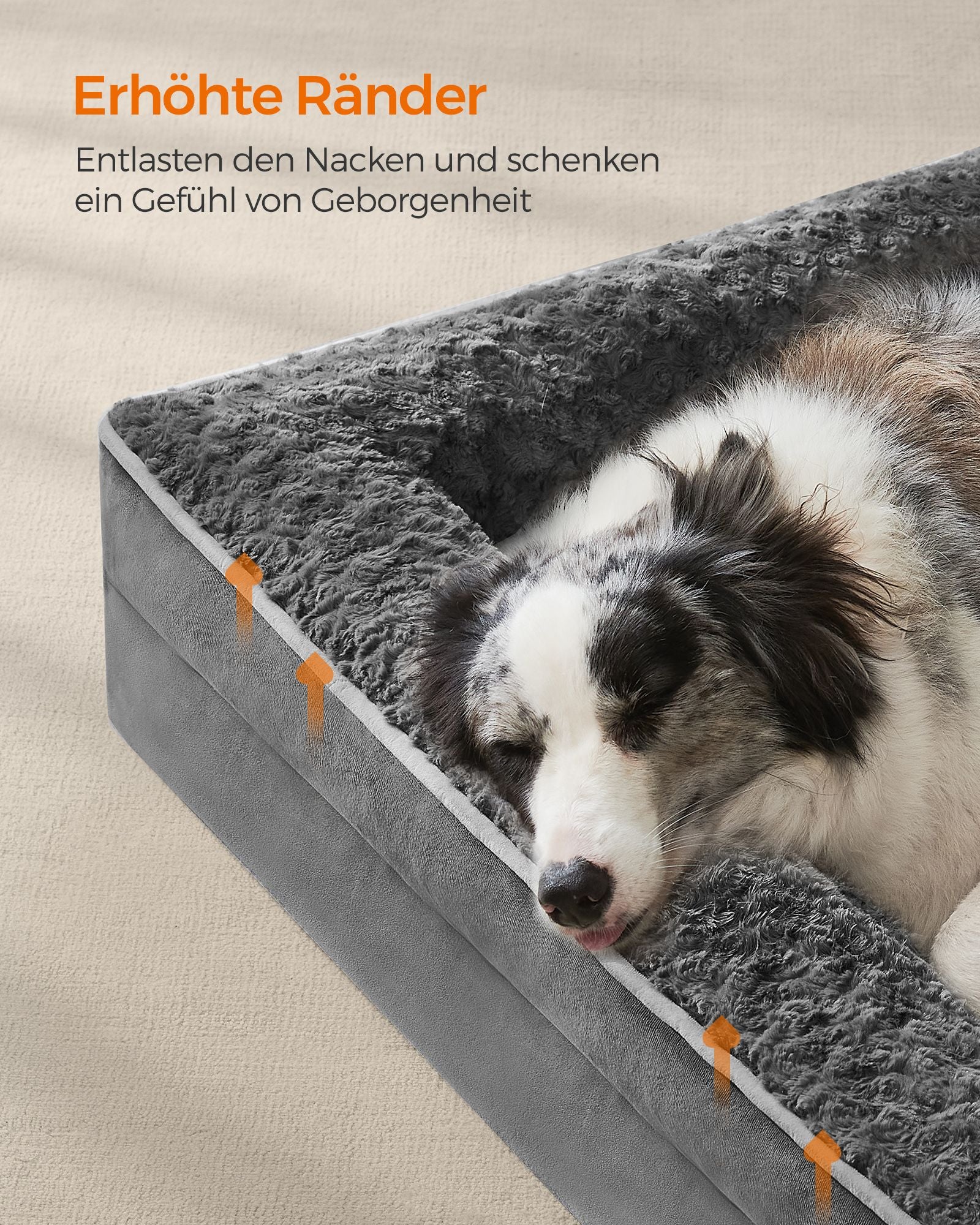 Orthopädisches Hundebett mit plüschigen Polsterung in Leigrijs