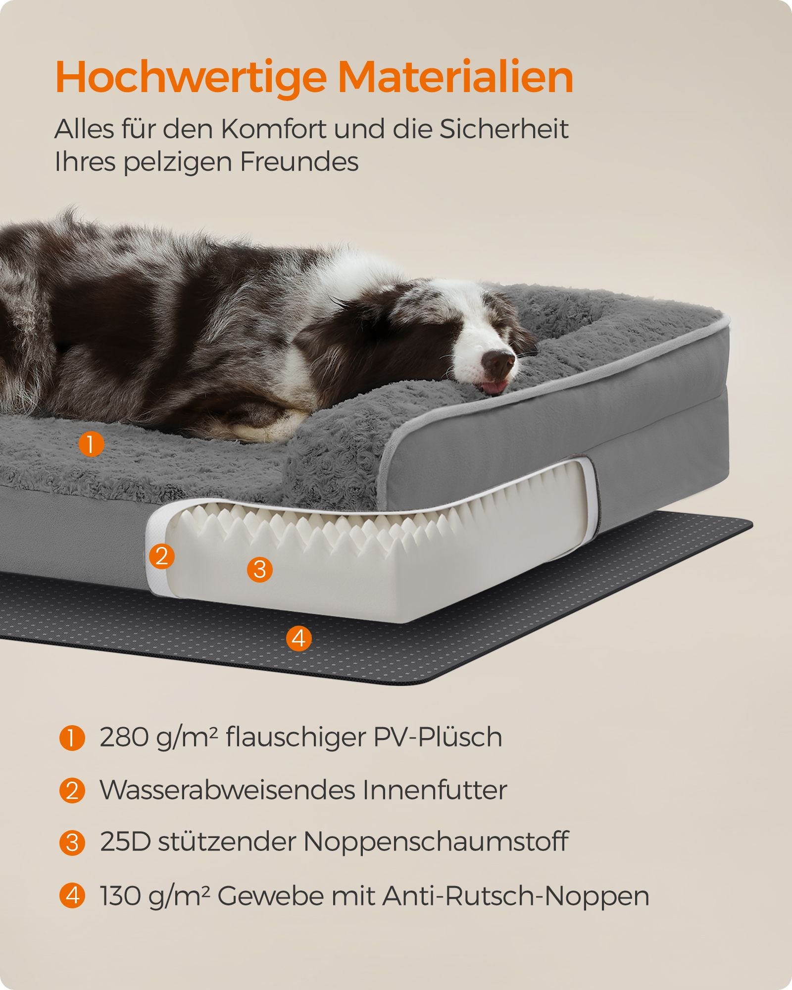 Orthopädisches Hundebett mit plüschigen Polsterung in Leigrijs