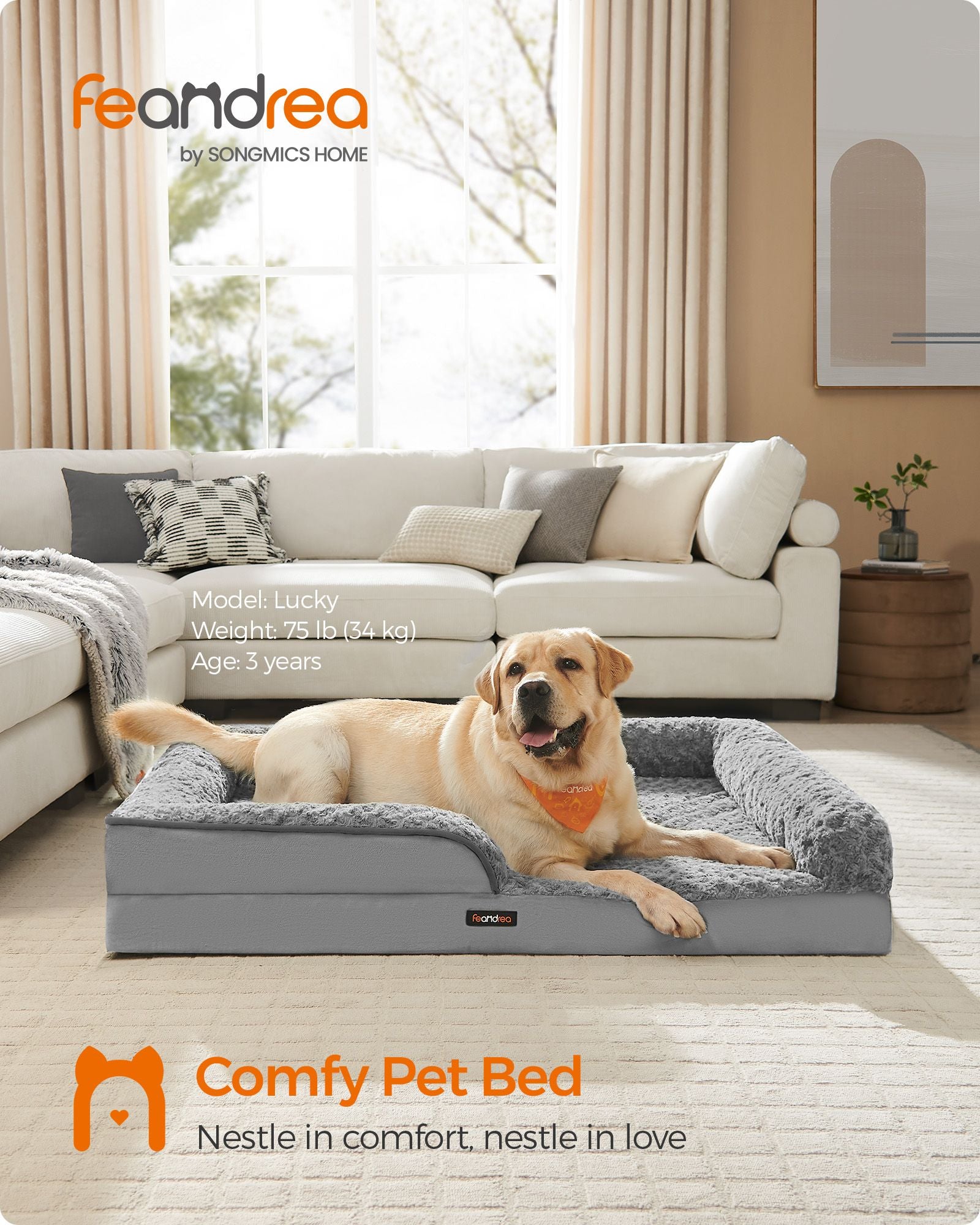 Orthopädisches Hundebett - Großformat - Taube grau - unterstützend