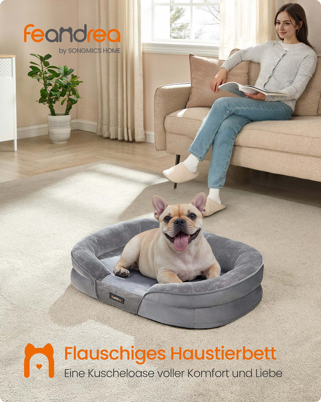 Hundebett - Stehende Grenzen - 76 x 51 x 18 cm - hellgrau