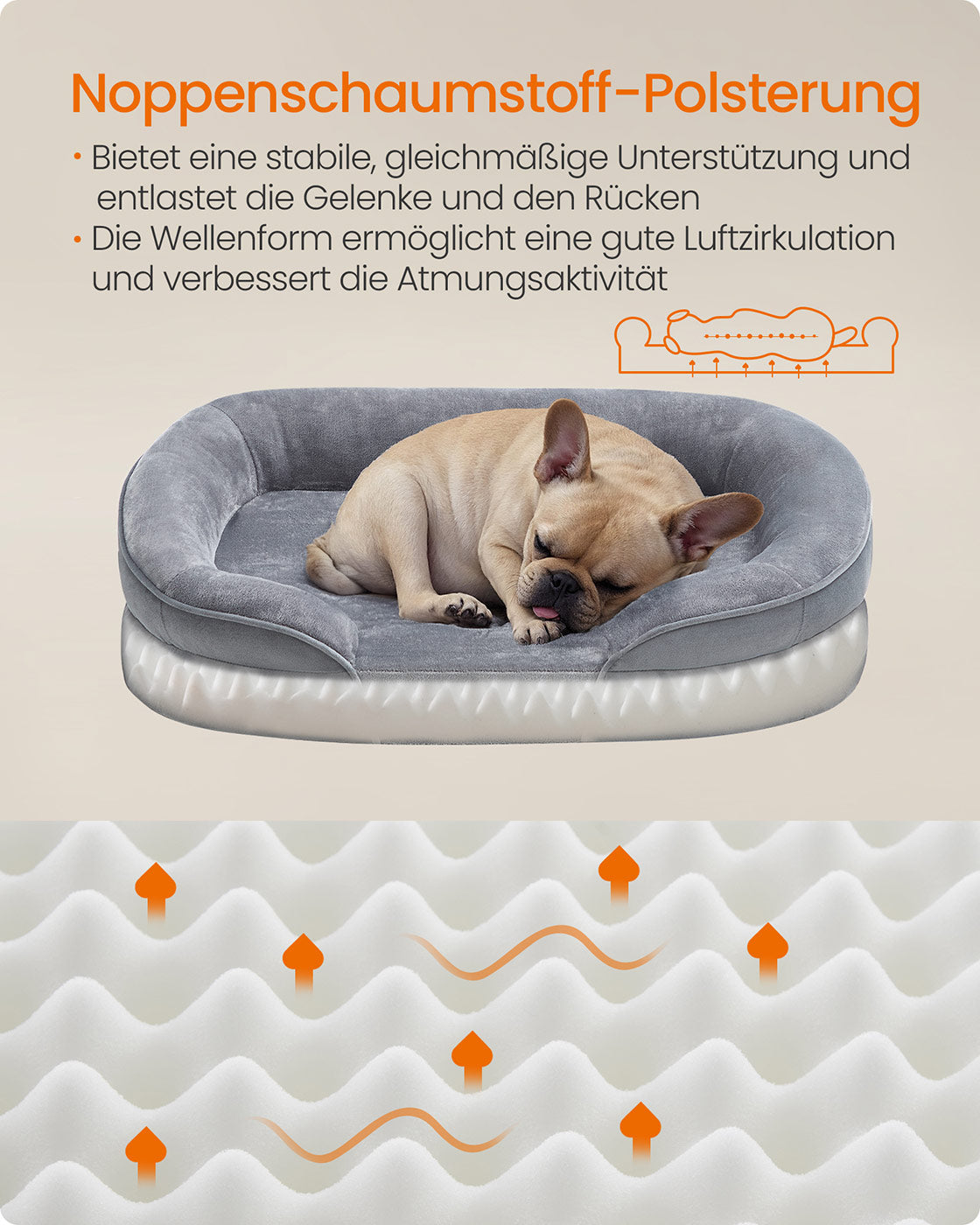 Hundebett - Stehende Grenzen - 76 x 51 x 18 cm - hellgrau