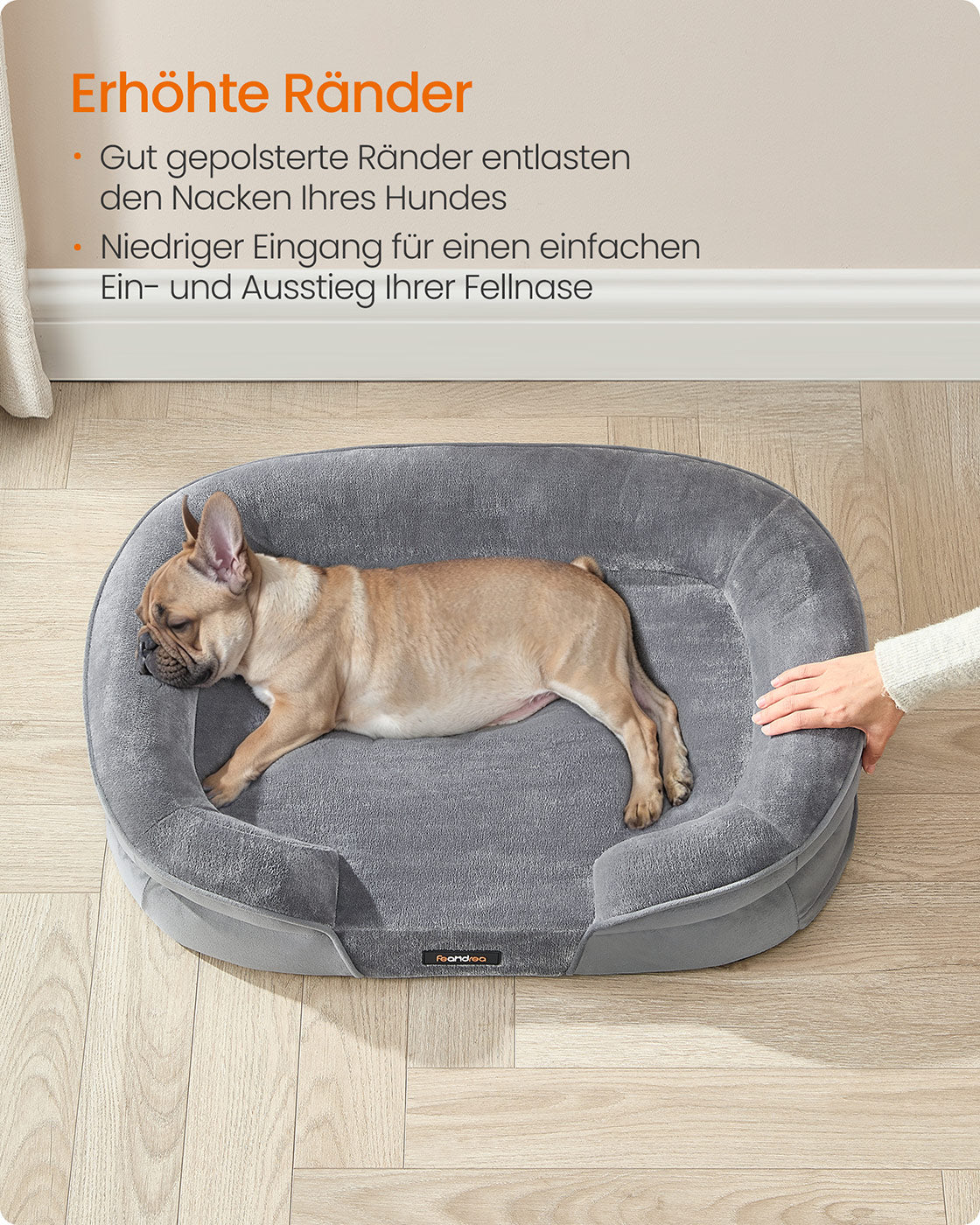 Hundebett - Stehende Grenzen - 76 x 51 x 18 cm - hellgrau