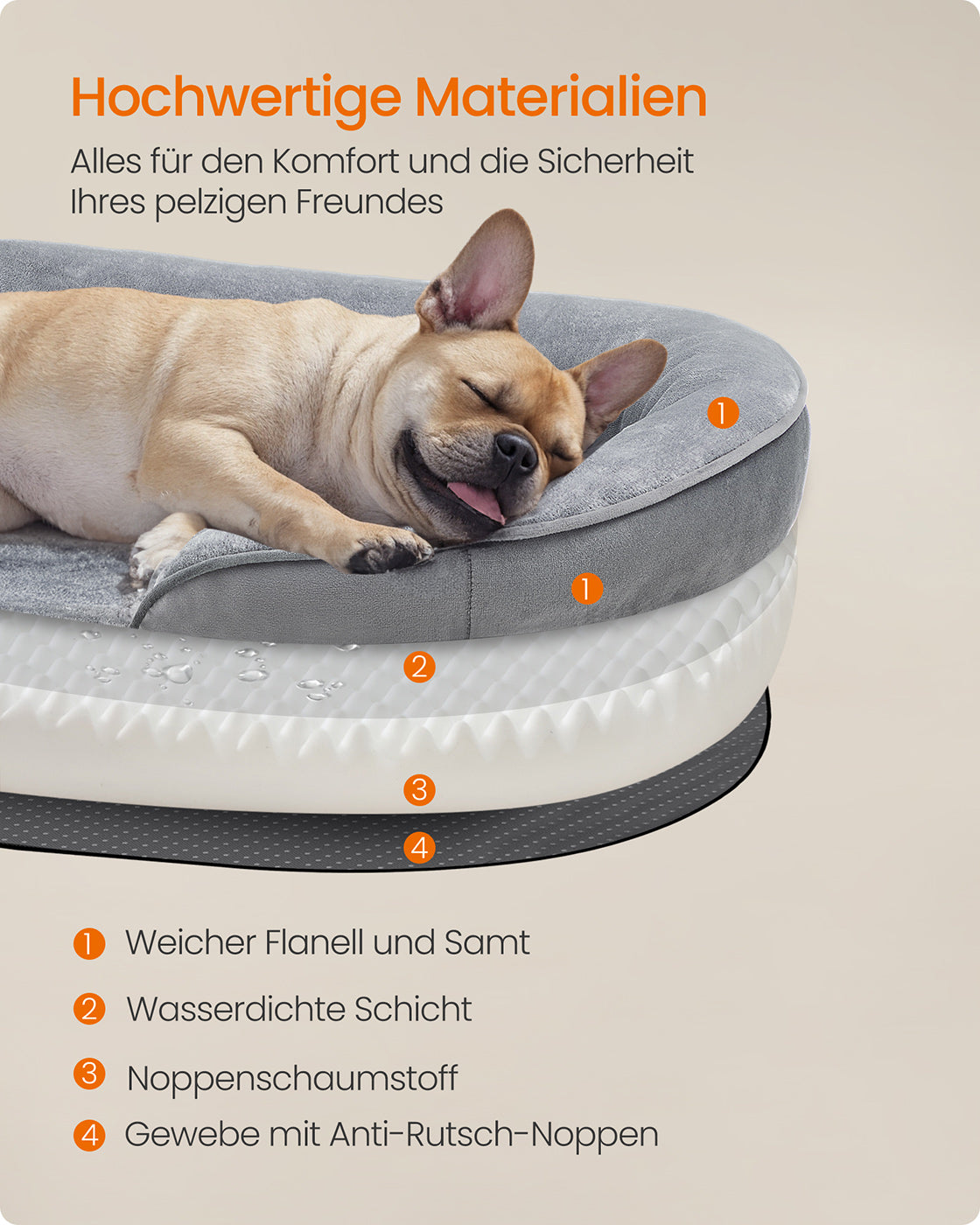 Hundebett - Stehende Grenzen - 76 x 51 x 18 cm - hellgrau
