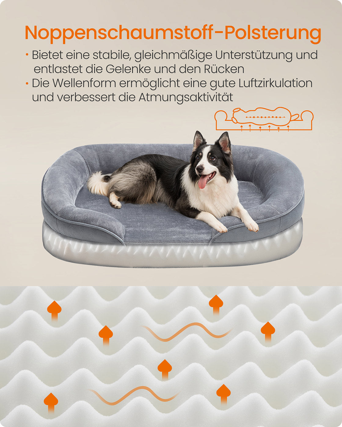 Hundebett - Stehende Grenzen - 91 x 68 x 18 cm - hellgrau