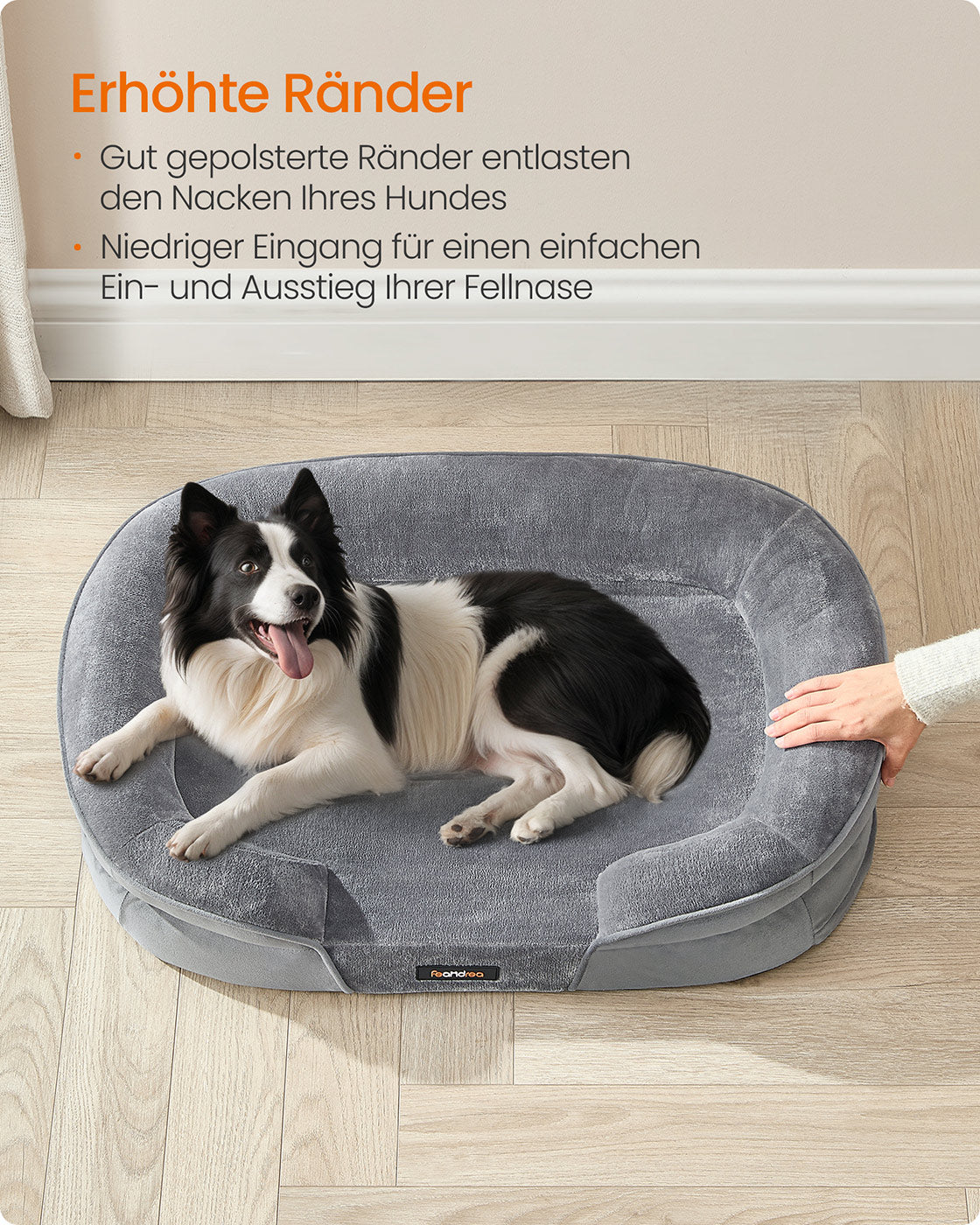Hundebett - Stehende Grenzen - 91 x 68 x 18 cm - hellgrau