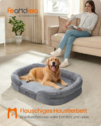 Hundebett - gerollte Kanten - 106 x 76 x 18 cm - hellgrau