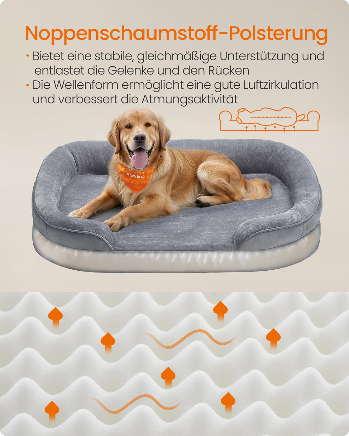 Hundebett - gerollte Kanten - 106 x 76 x 18 cm - hellgrau
