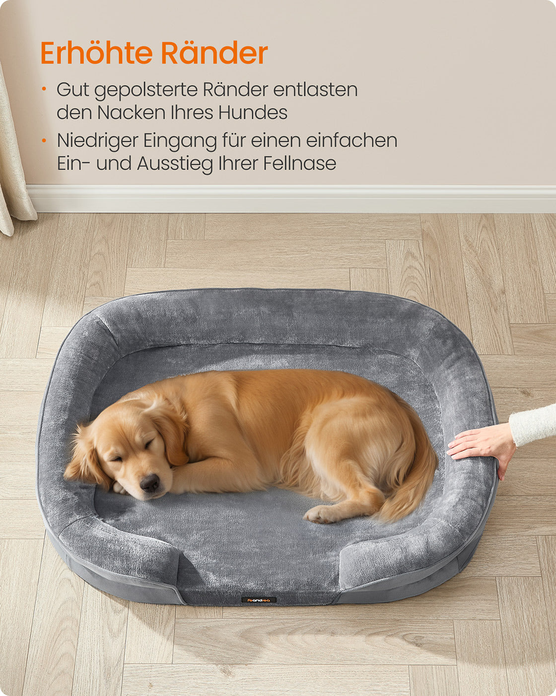 Hundebett - gerollte Kanten - 106 x 76 x 18 cm - hellgrau