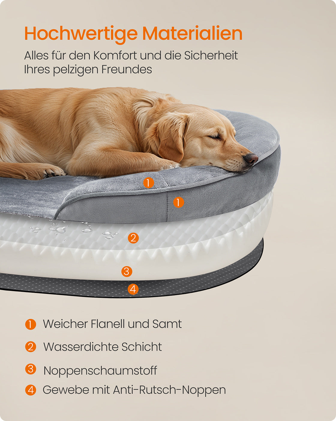 Hundebett - gerollte Kanten - 106 x 76 x 18 cm - hellgrau