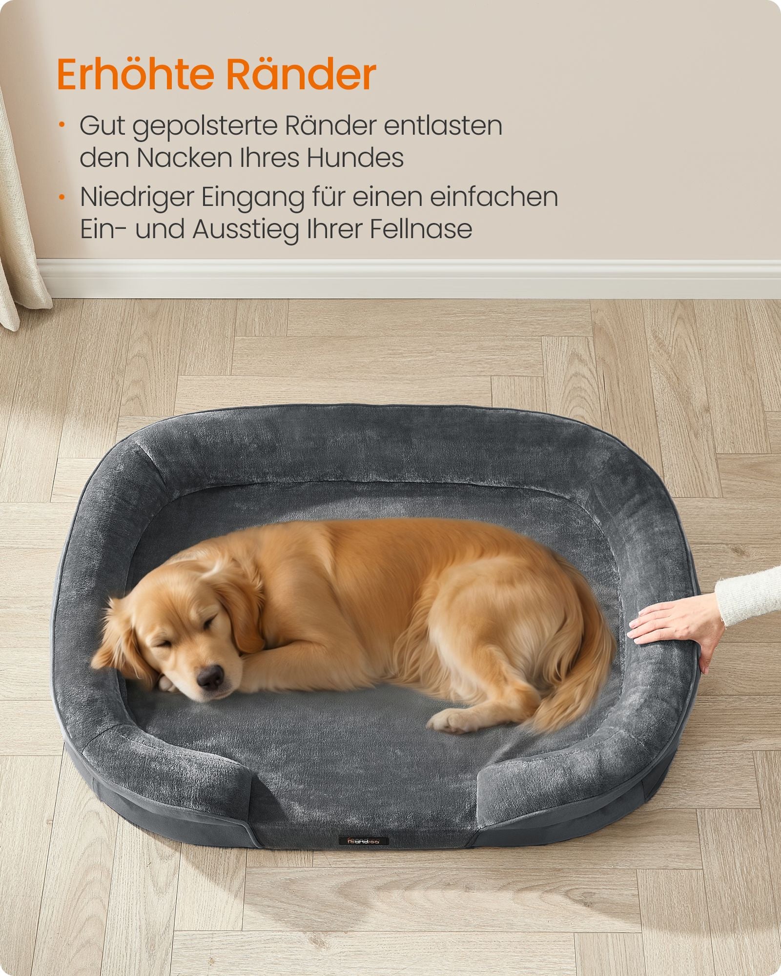 Hondenmand - Orthopedisch en Wasbaar - Met Verhoogde Randen - Leigrijs - 106 x 76 x 18 cm