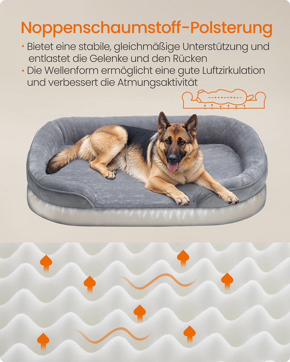 Hundebett - Stehende Grenzen - 122 x 85 x 20 cm - hellgrau