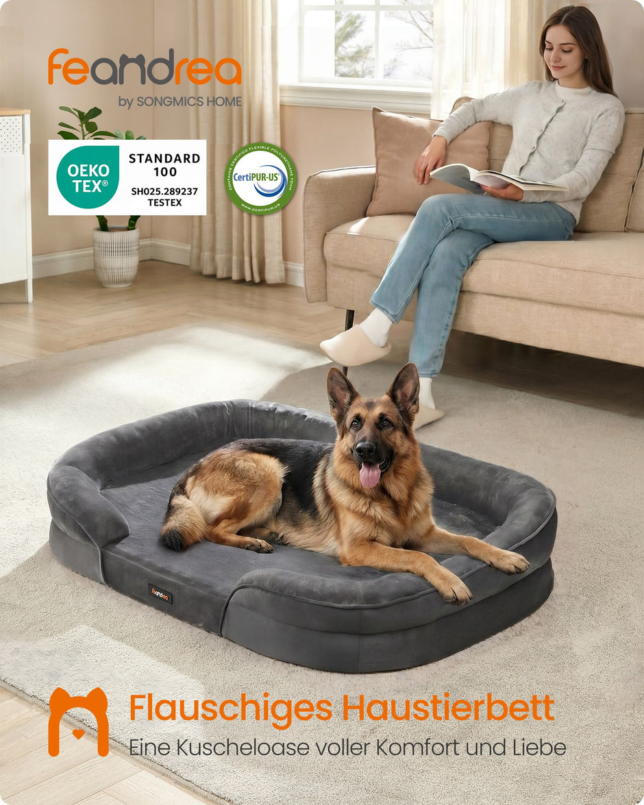 Hondenmand - Orthopedisch en Wasbaar - Met Verhoogde Randen - Leigrijs - 122 x 85 x 18 cm