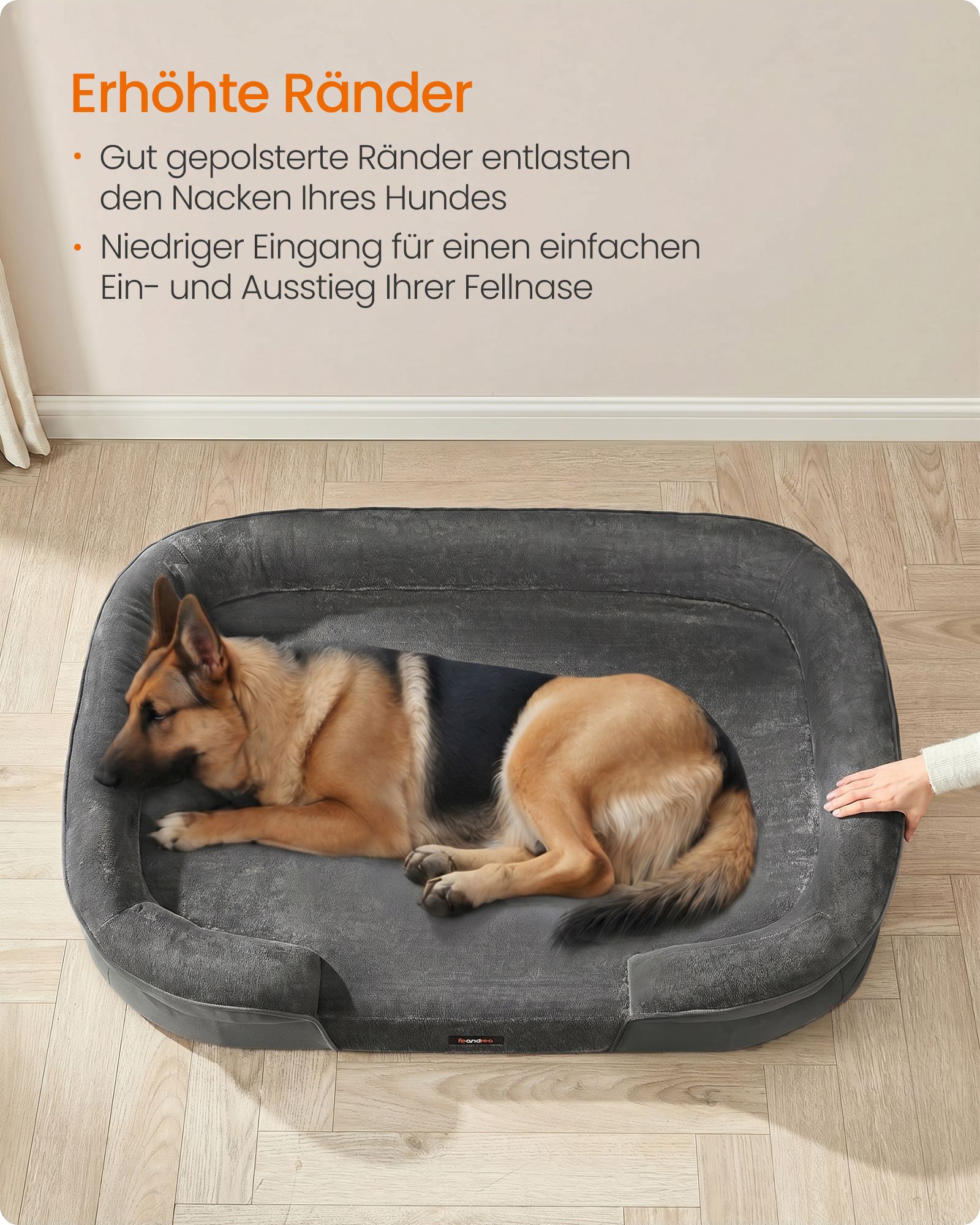Hondenmand - Orthopedisch en Wasbaar - Met Verhoogde Randen - Leigrijs - 122 x 85 x 18 cm