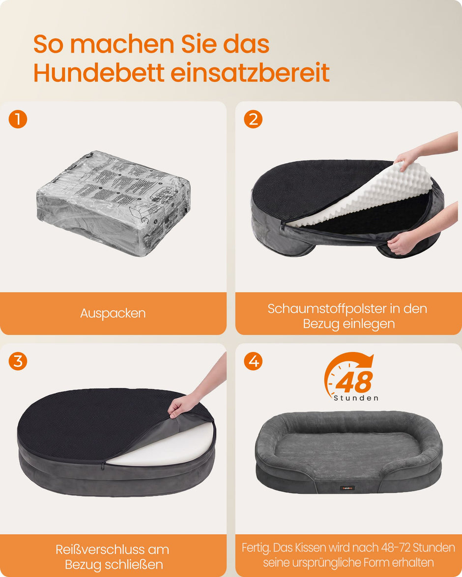 Hondenmand - Orthopedisch en Wasbaar - Met Verhoogde Randen - Leigrijs - 122 x 85 x 18 cm