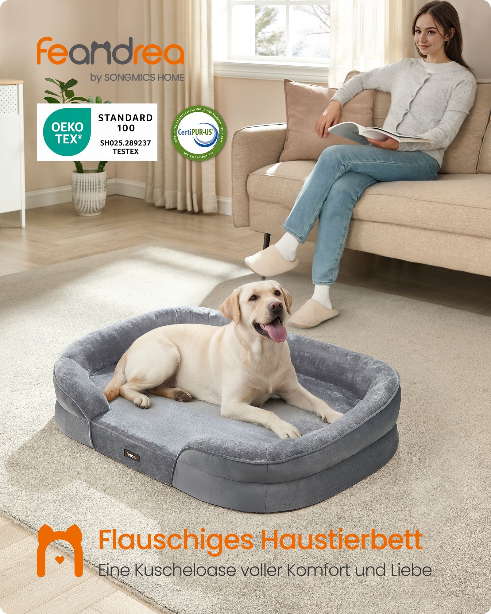 Hondenmand - Orthopedisch en Wasbaar - Met Verhoogde Randen - Lichtgrijs - 112 x 81 x 18 cm