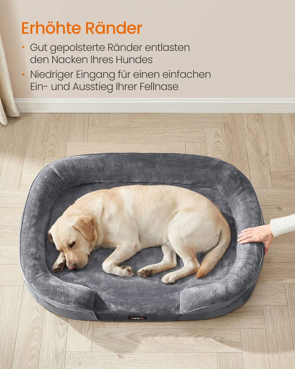 Hondenmand - Orthopedisch en Wasbaar - Met Verhoogde Randen - Lichtgrijs - 112 x 81 x 18 cm