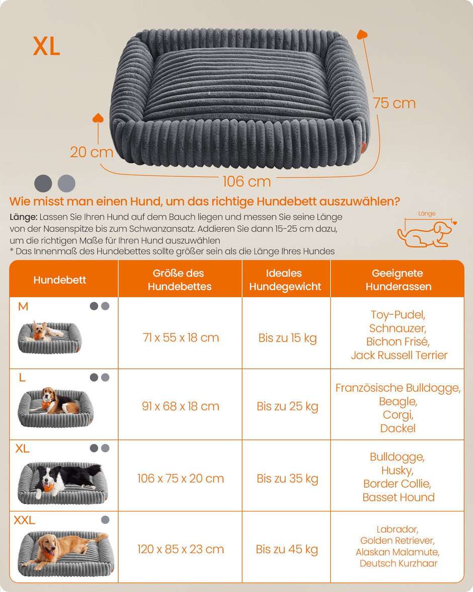 Hondenmand - Orthopedisch en Wasbaar - Met Verhoogde Randen - Loodgrijs - 106 x 75 x 20 cm