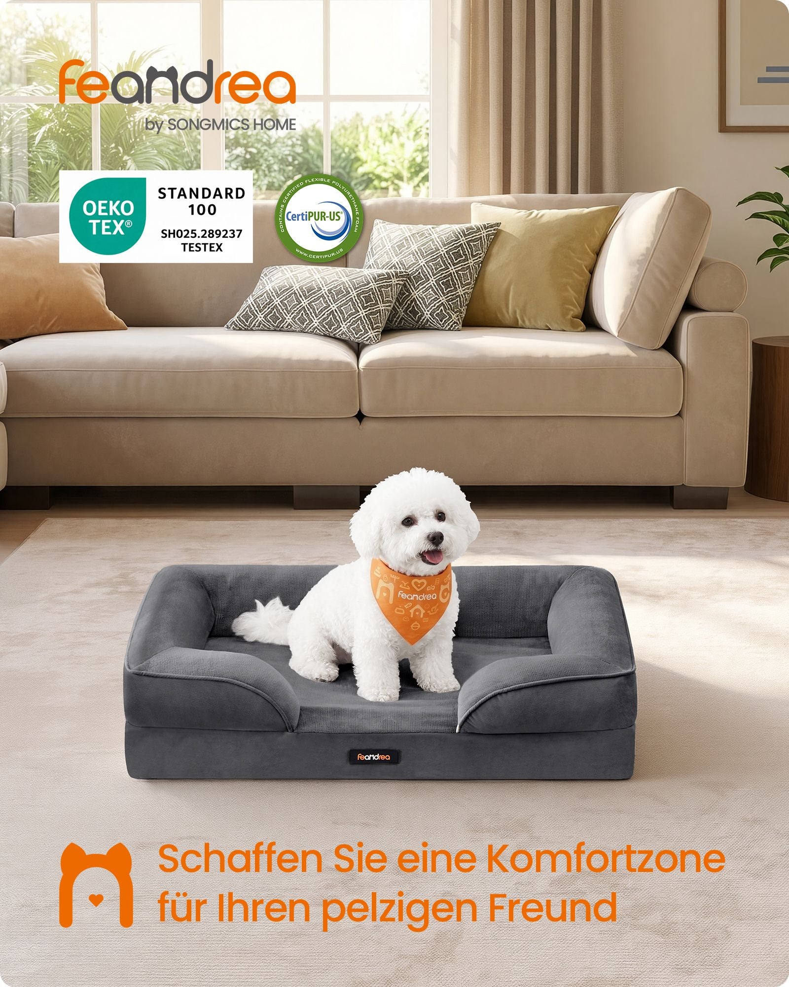 Hondenmand - Orthopedisch en Wasbaar - Met Verhoogde Randen - Leigrijs - 76 x 51 x 16 cm