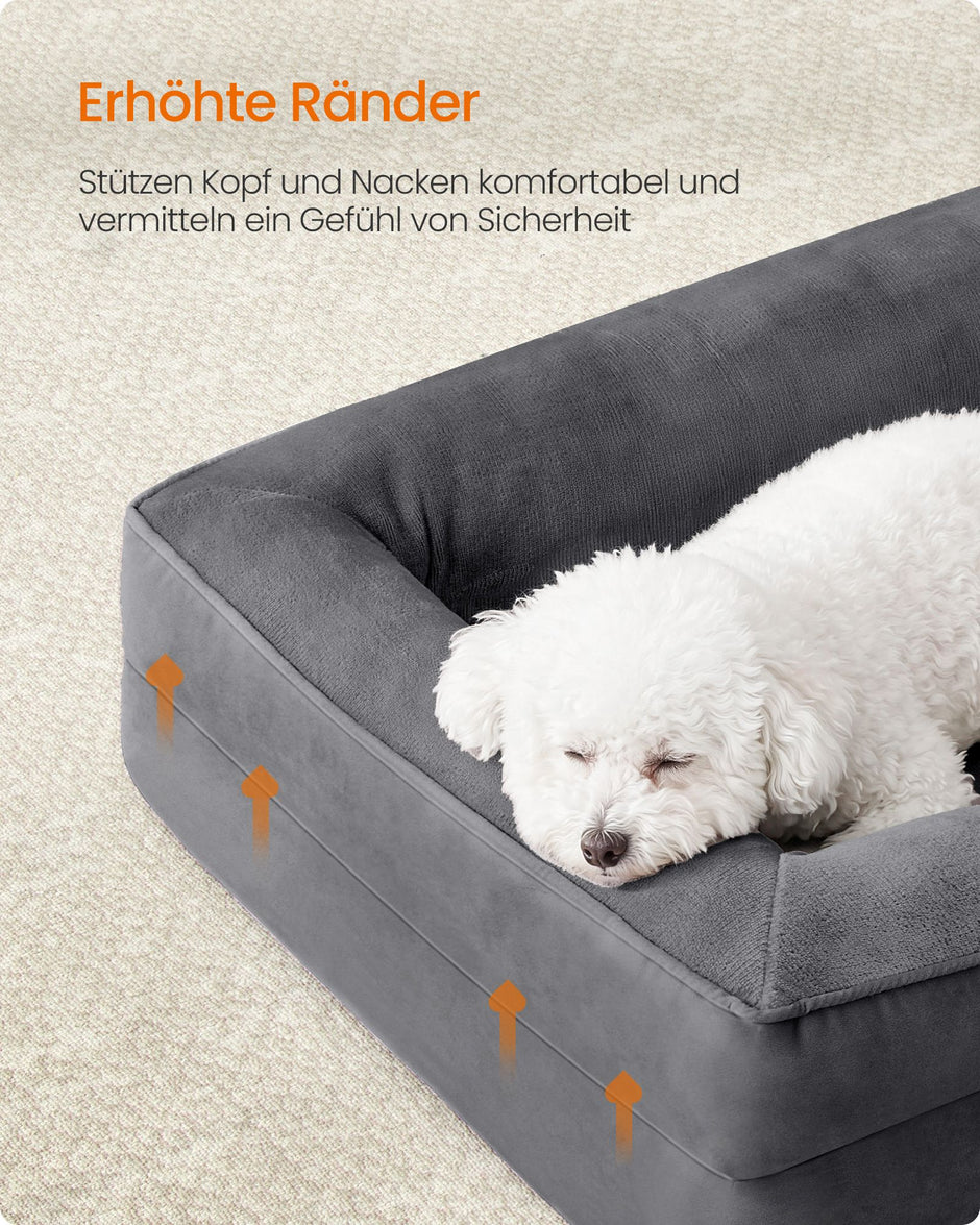 Hondenmand - Orthopedisch en Wasbaar - Met Verhoogde Randen - Leigrijs - 76 x 51 x 16 cm
