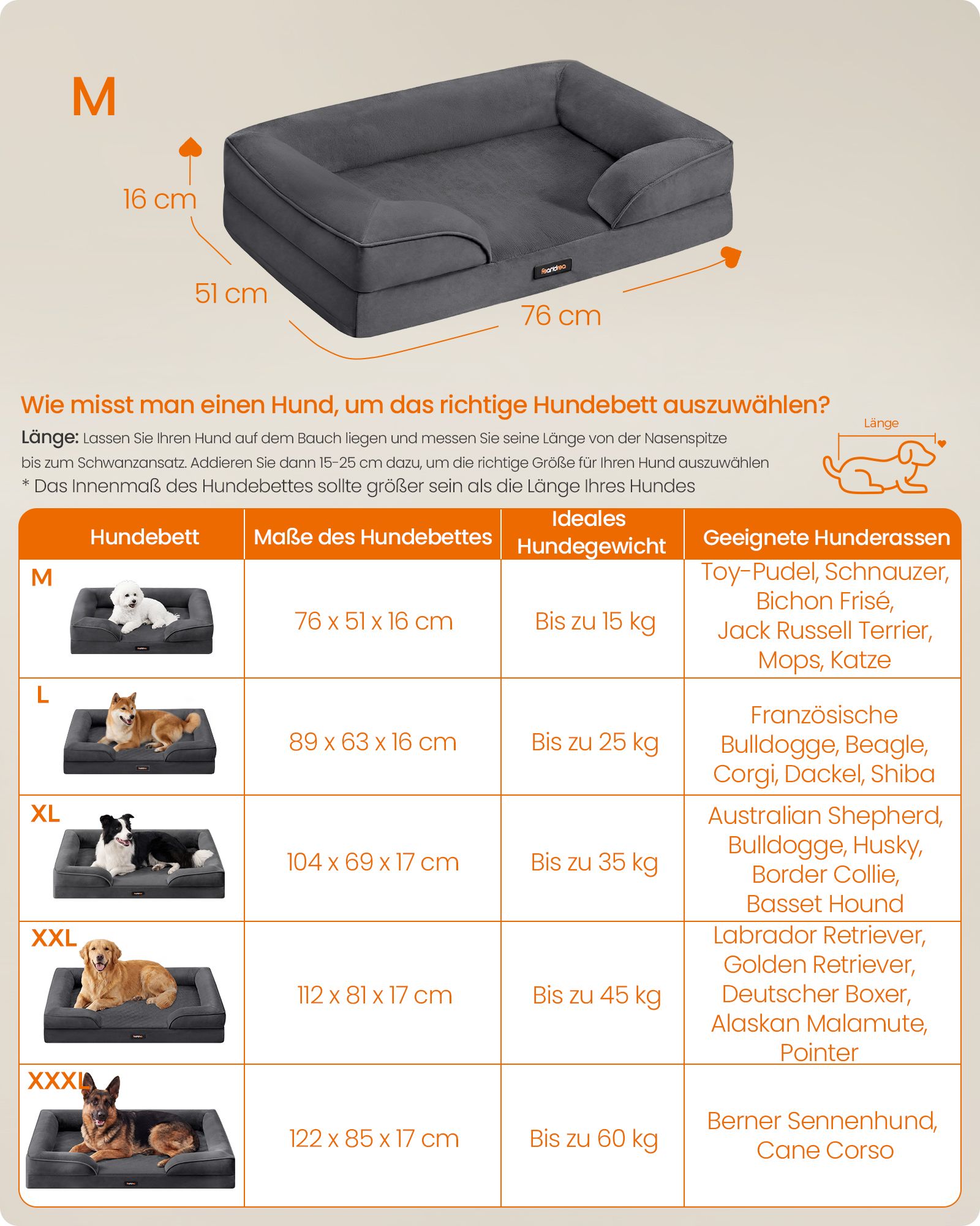 Hondenmand - Orthopedisch en Wasbaar - Met Verhoogde Randen - Leigrijs - 76 x 51 x 16 cm