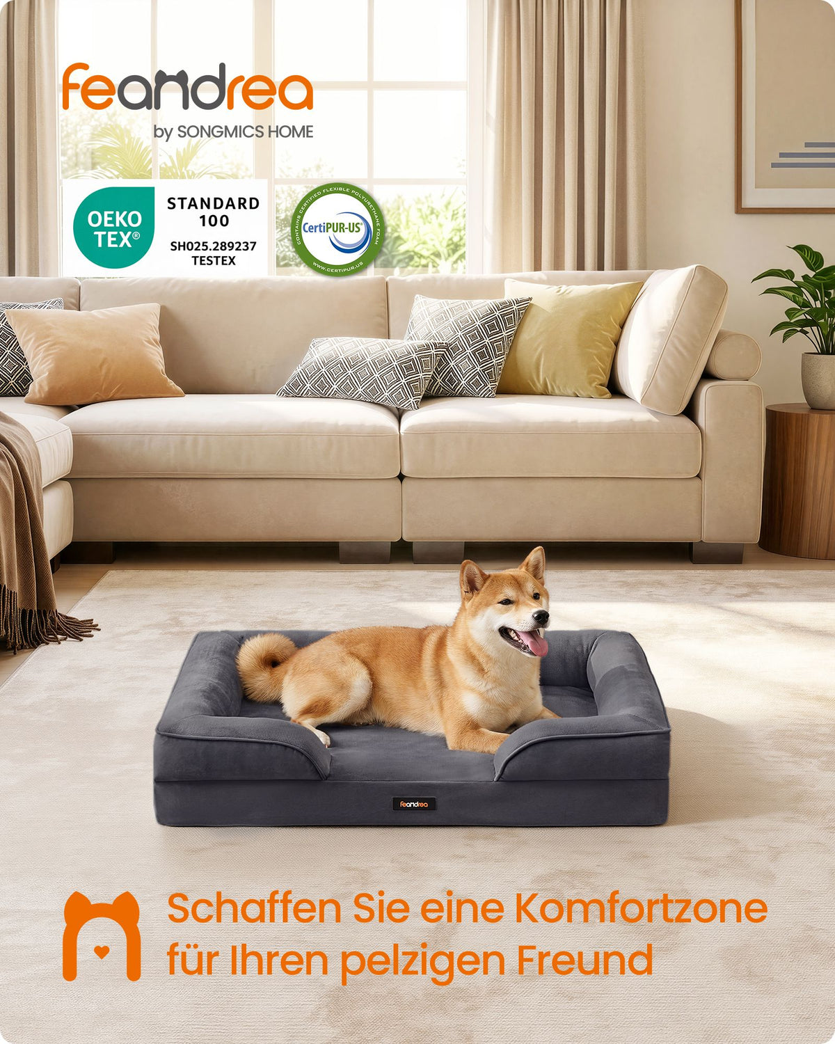 Hondenmand - Orthopedisch en Wasbaar - Met Verhoogde Randen - Leigrijs - 89 x 63 x 16 cm