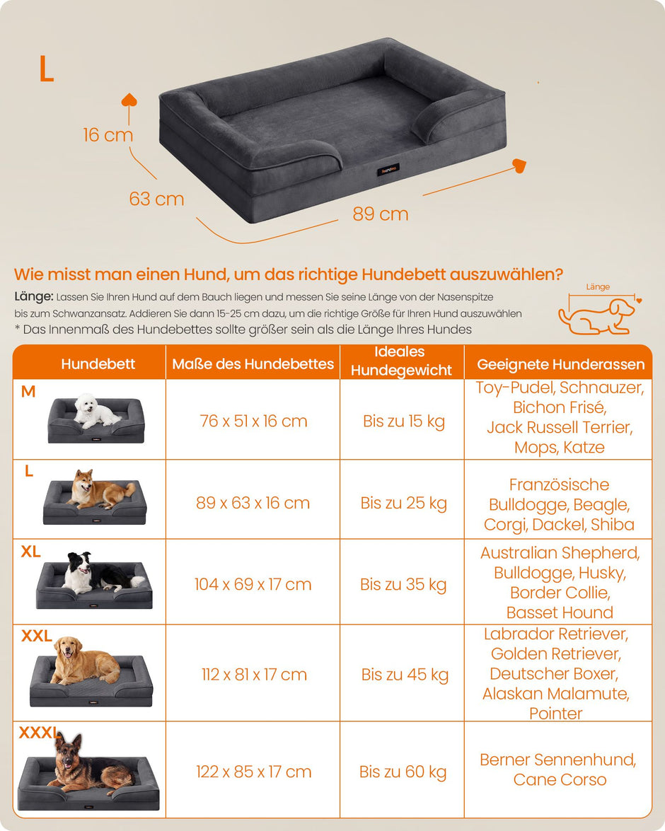 Hondenmand - Orthopedisch en Wasbaar - Met Verhoogde Randen - Leigrijs - 89 x 63 x 16 cm